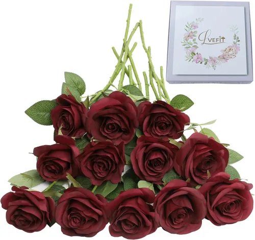 Vista 34 de LVEFIT - 12 rosas artificiales de otoño para decoración de otoño Beige