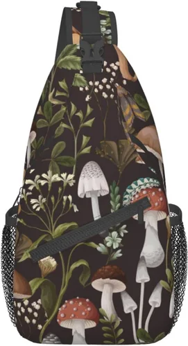 Vista 2 de vbtaroix Bolso bandolera de hongo ligero para mujeres y hombres, mochila de hombro, bolsa de pecho, mochila para viajes, senderismo