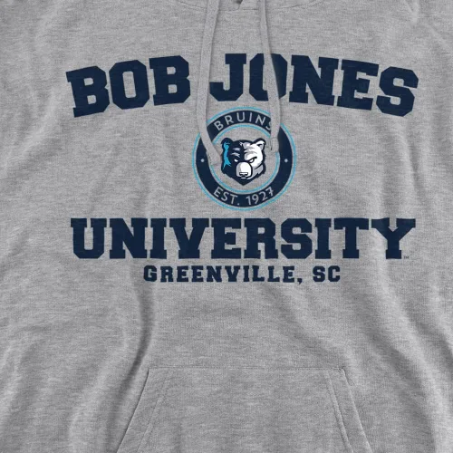 Vista 2 de Bob Jones University - Sudadera con capucha y logotipo oficial del círculo unisex para adultos Athletic Heather