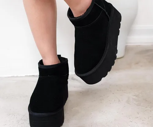 Vista 2 de Project Cloud Botines de cuero 100% genuino para mujer botas de plataforma Negro