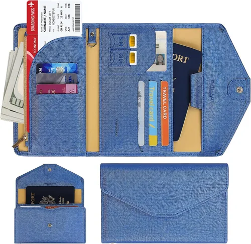 Vista 107 de Zoppen - Billetera de viaje con bloqueo RFID multiusos (Ver.4) Portatarjetas de pasaporte y vacunas, organizador de documentos de tres pliegues