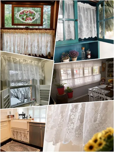 Vista 6 de Molaxhome Cenefas de encaje blanco para ventanas Cortina semitransparente