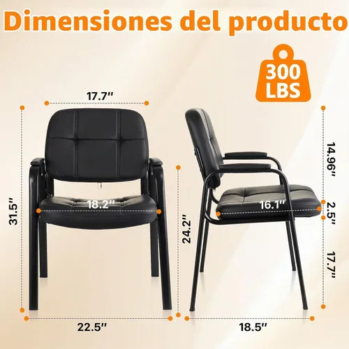 Vista 3 de CLATINA Silla de recepción de invitados, sillas de sala de conferencias, sillas de sala de espera con brazos acolchados, silla de escritorio sin