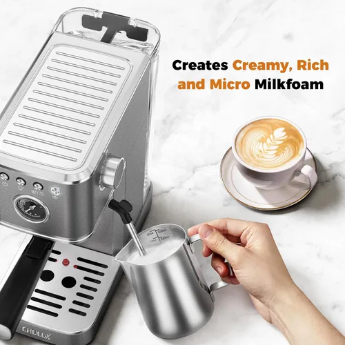 Vista 4 de CHULUX Elite - Máquina de café espresso con varita de vapor para capuchino Gris metálico