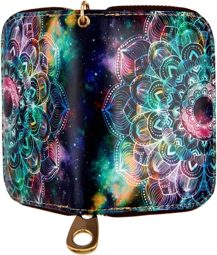 Vista 3 de AIRMORS Tarjetero para mujer con cremallera de cuero con cierre RFID bloqueo llavero (AA Mandala in the Galaxy)