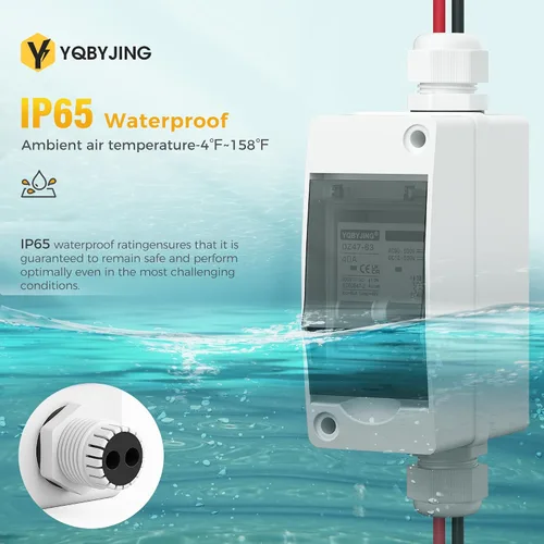 Vista 191 de Interruptor de desconexión de panel solar CC 20 Amp AC Caja de interruptor de circuito en miniatura 500V 2 polos con caja IP65 impermeable a prueba
