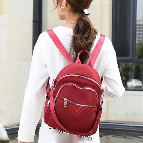 Vista 7 de Mochila para mujer de gran capacidad bordada a prueba de agua de tela a la moda simple mochila de viaje
