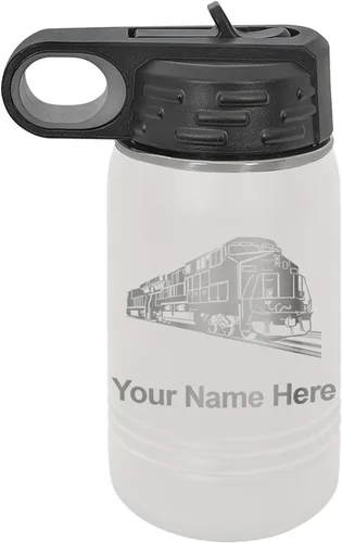 Vista 11 de LaserGram Botella de agua personalizada, tren de carga, acero inoxidable de doble pared aislada al vacío con popote superior, regalo grabado