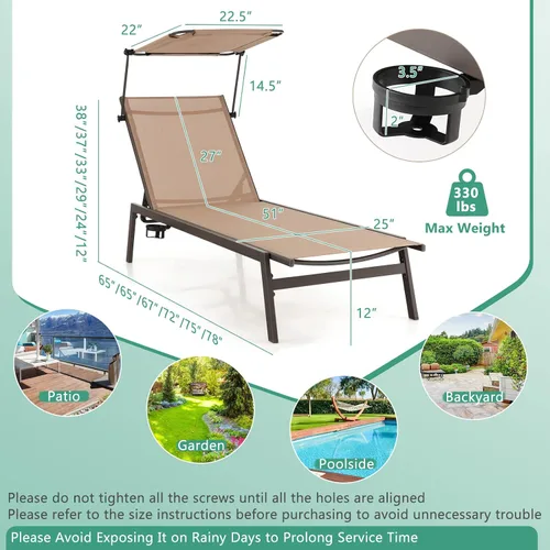 Vista 2 de COSTWAY Tumbona para exteriores con sombrilla reclinable ajustable de 6 niveles para patio trasero