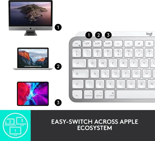 Vista 9 de Logitech MX Keys Mini - Teclado inalámbrico minimalista para Mac, compacto, Bluetooth, teclas retroiluminadas, USB-C, escritura táctil, compatible