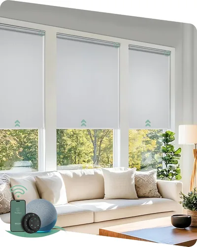 Vista 25 de Yoolax Persianas motorizadas con control remoto, persianas inteligentes opacas para ventanas, persianas enrollables motorizadas, persianas