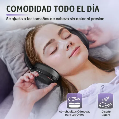 Vista 4 de FIFINE X3 Wireless Bluetooth Headphones with Mic for Music, Calls, Workouts Negro