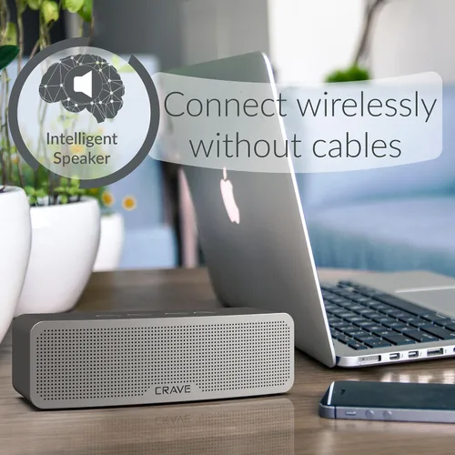 Vista 2 de Crave Curve Altavoz inteligente inalámbrico Bluetooth portátil con graves mejorados, micrófono incorporado y altavoz