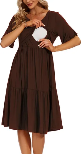 Vista 15 de Smallshow Vestido para maternidad y lactancia con volantes, manga corta, para mujer Verde militar