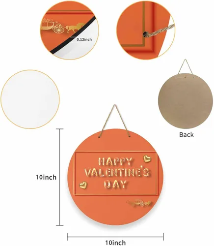 Vista 6 de Seasonal Front Door Welcome Sign, Valentine's Day Love Heart Orange Round Wood Wreaths Wall Hanging Sign for Outdoor Porch Wall Pediments Home Decor