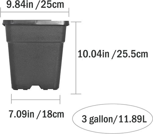 Vista 7 de Paquete de 10 macetas cuadradas de 3 galones para vivero, macetas de cultivo color negro