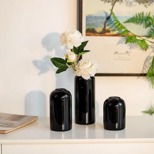 Vista 3 de Glasseam Juego de 12 jarrones negros, jarrones de cristal únicos para decoración, bonitos jarrones pequeños a granel, jarrón moderno estético