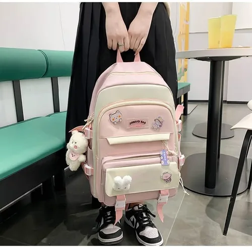 Vista 4 de Mochila Kawaii, juego de mochila Kawaii con botella de agua Kawaii, Rosado