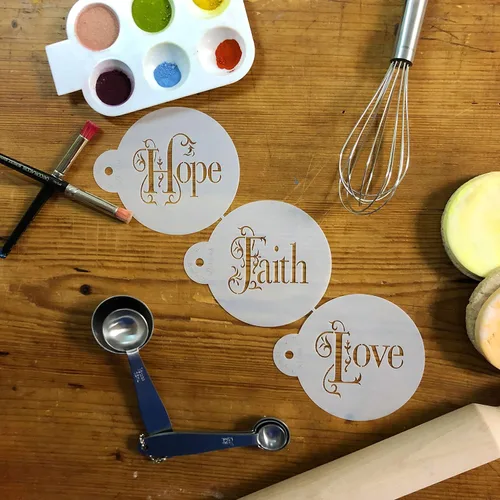 Vista 4 de Juego de plantillas de galletas Hope, Faith and Love C1010 de Designer Stencils