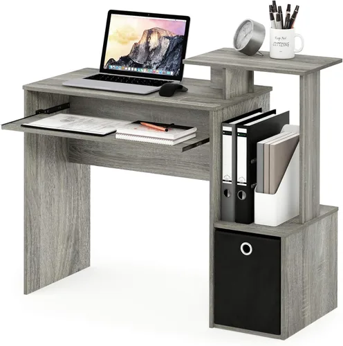 Vista 10 de Furinno Econ Escritorio para Ordenador de Oficina, Pino Ámbar/Negro