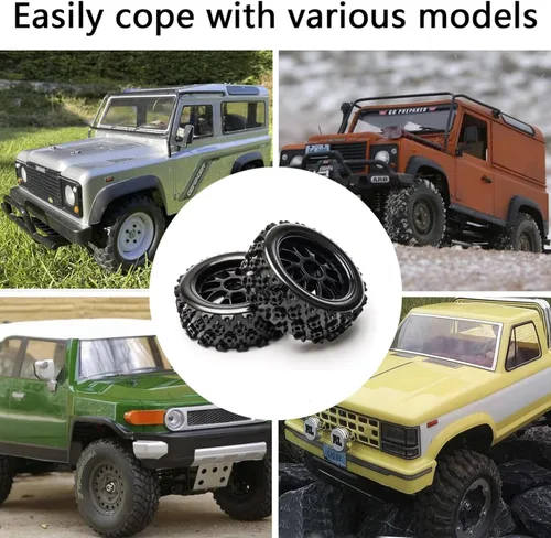 Vista 5 de Llantas de ruedas negras a escala 1:10, 4 unidades Split-type Tires, ABS Rims + Tires, 12mm Hex, Raised Tread Pattern, Shock Absorption