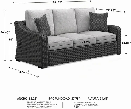 Vista 3 de Signature Design by Ashley Beachcroft - Sofá resistente a la intemperie con tela casual para interiores/exteriores con cojín y 2 cojines Negro
