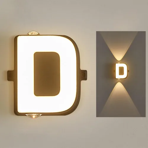 Vista 6 de Aplique de pared con letras para exteriores, aplique de pared LED, blanco cálido, impermeable, iluminación exterior para decoración de casa Letra A