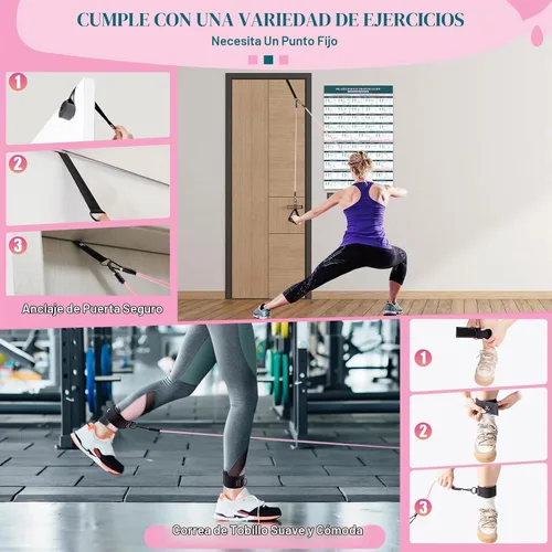 Vista 8 de Kit de barra de pilates con bandas de resistencia, barra multifuncional de yoga y pilates con hebilla de ajuste de metal resistente, kit de barra