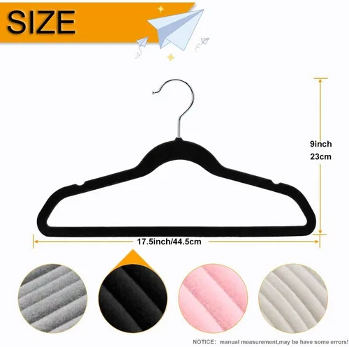 Vista 6 de Paquete de 50+10 perchas de terciopelo antideslizantes para ropa para trajes, perchas para ahorrar espacio, 15 ~ 20 libras, resistentes de 17.5 Negro