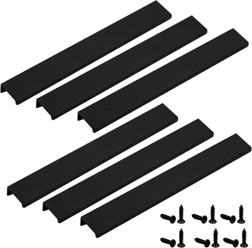 Vista 7 de Tiradores negros de 3.94 pulgadas para gabinete, 6 unidades, espacio entre agujeros de 2.52 pulgadas, tiradores de borde de aleación de aluminio