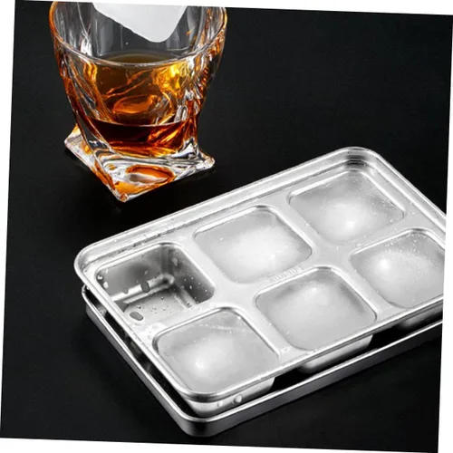 Vista 9 de Bandeja de congelador conveniente Bandejas de cubitos de hielo Tapa de molde de hielo inoxidable para cócteles de whisky