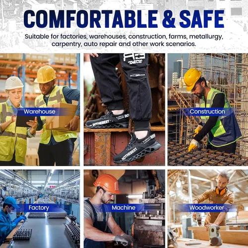 Vista 8 de Furuian - Tenis con punta de acero para hombres y mujeres, zapatos de seguridad ligeros, cómodos, a prueba de pinchazos, zapatos de trabajo