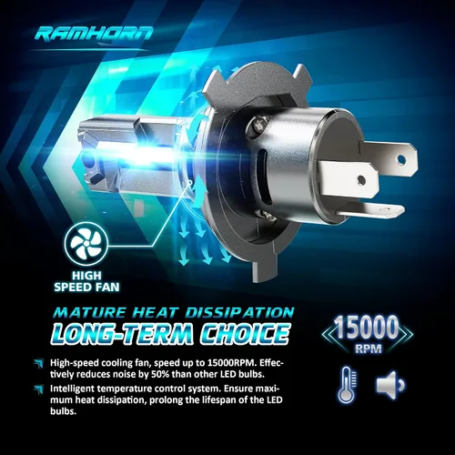 Vista 4 de RAMHORN Bombillas H4, bombillas 9003, 500% de brillo, diseño mejorado de 6500 K, luz antiniebla blanca fría Plug N-Play, paquete de 2