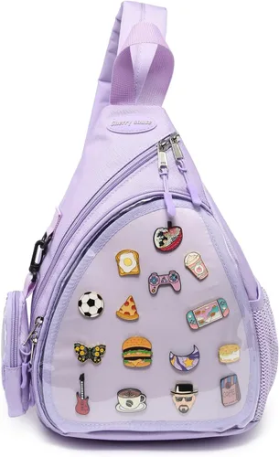 Vista 16 de Bolsa Oxford Ita Kawaii con Pin de Exhibición, Mochila Deportiva de Hombro Único, Mochila de Senderismo, Mochila de Día, Beige