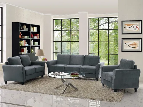 Vista 6 de Studio Living Watford - Sofá de 80.3 pulgadas, estilo tradicional, comodidad de bobina de bolsillo, patas negras, tela de microfibra, gris oscuro