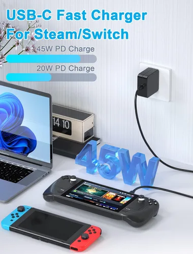 Vista 3 de Feirsh Cargador de 45 W para cubierta de vapor e interruptor adaptador de corriente de vapor USB-C rápido para Nintendo SwitchLiteOLEDXbox