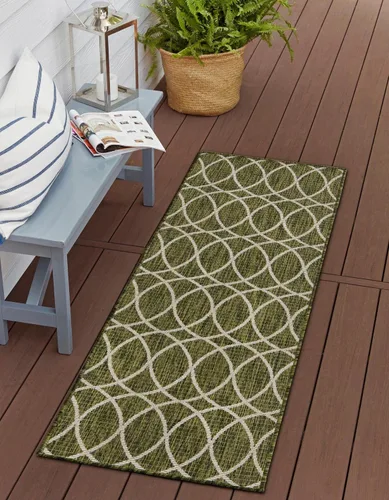 Vista 12 de Unique Loom Outdoor Trellis Collection - Alfombra de área (10 pies, redonda, verde/marfil)
