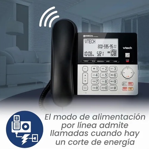 Vista 8 de VTech VG208 DECT 6.0 Teléfono con cable/inalámbrico para el hogar con contestador, bloqueo de llamadas, identificación de llamadas, pantalla