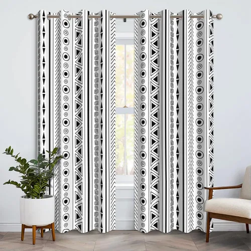 Vista 16 de Cortinas opacas bohemias para dormitorio, cortinas modernas de mediados de siglo color azul, cortinas térmicas con ojales para oscurecer