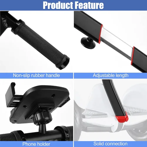 Vista 3 de ToLanbbt Manillar de patinete ajustable para Segway Ninebot Mini PRO con soporte para teléfono, control de palanca de liberación de presión de Negro