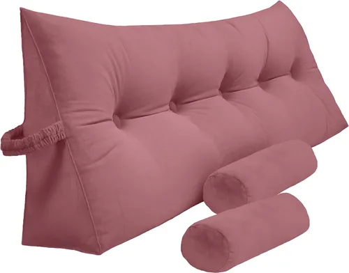 Vista 20 de Peachwell Almohada triangular de lectura para reposo en cama, cojín grande tipo cabecero, respaldo, almohada de cuña con dos almohadas cilíndricas