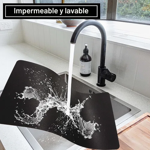 Vista 5 de Manteles individuales lavables de cuero, impermeables, resistentes al calor, fáciles de limpiar, para mesa de comedor, mesa de cocina (2, negro)