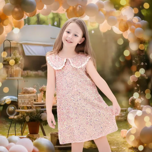 Vista 9 de Vestido de lentejuelas brillantes para niñas, vestidos de fiesta de princesa para niñas pequeñas, traje de cumpleaños, vestidos para ocasiones