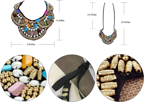 Vista 5 de Alilang Collar con collar de joyería tribal de Halloween con cuentas multicolor para mujer, Metal