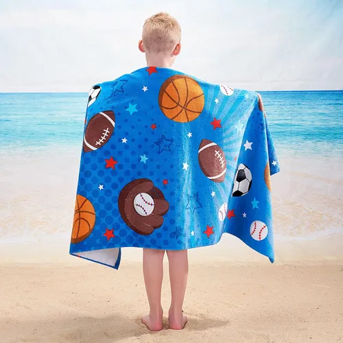 Vista 4 de Lillian Vernon All Sports Toalla personalizada para niños, bordada a medida con nombre o monograma, toallas infantiles extragrandes de 30 x 60