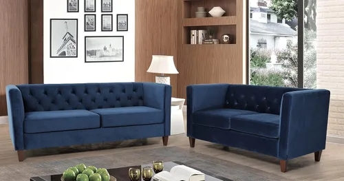 Vista 34 de Container Furniture Direct Sofá clásico de oficina tapizado de terciopelo de tres plazas con capitoné, cómodo sofá de oficina para espacios grandes