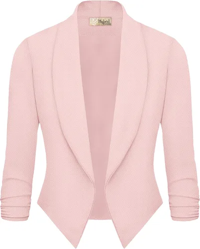 Vista 2 de Hybrid & Company Lightweight Open Front Cardigan Classic Ruched Sleeve Work Office Blazer Suit Jackets