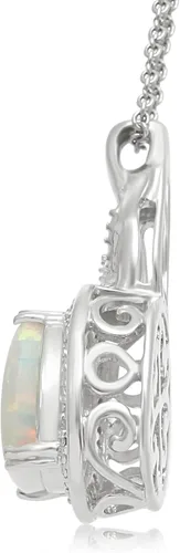 Vista 2 de Jewelili Collar con dije de ópalo ovalado creado para mujer con diamantes y piedra natal de octubre en plata de ley de 18 pulgadas, Metal, Ópalo
