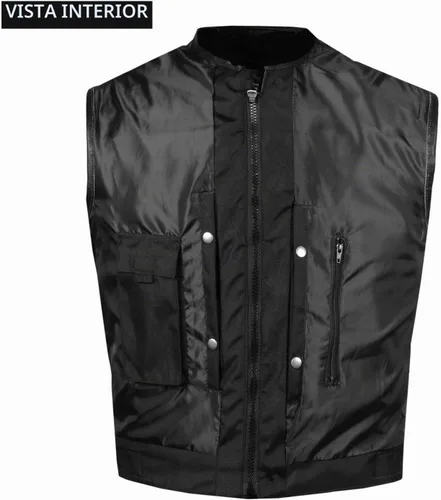 Vista 8 de Armor Biker - Chaleco ajustable de cuero para hombre, color negro