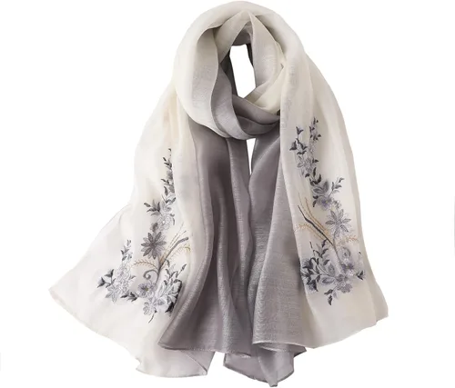 Vista 12 de WINCESS.YU Women Embroidered Silk Scarf, 75* 28 Inches Long Shawl and Wraps Negro